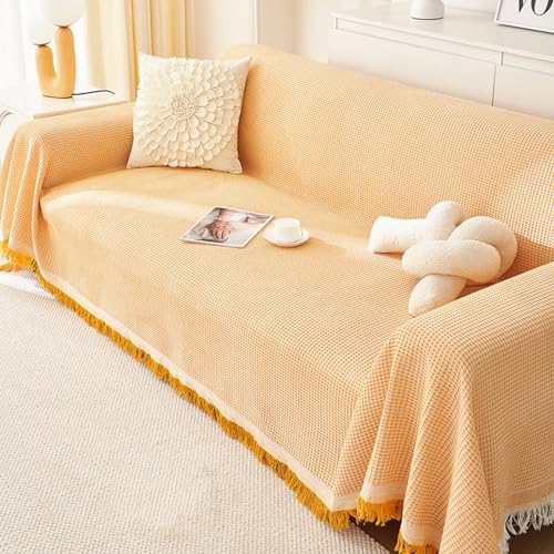 FANSU Sofabezug L Form 1 2 3 4 Sitzer, Elegant Sofaüberwurf Decke Ecksofa Universelle rutschfeste Couch Bezug Sofaschoner Sofa Decken Couch Überwürf Einteiliger Sofabezug (Gelb,180 * 300cm) von FANSU