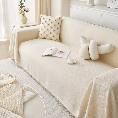 FANSU Sofabezug L Form 1 2 3 4 Sitzer, Reversibel Twill Sofaüberwurf Decke Ecksofa Couch Bezug Sofaschoner Sofa Decken Einteiliger Couch Überwürf (Beige,4 Sitzer(180x380cm) von FANSU
