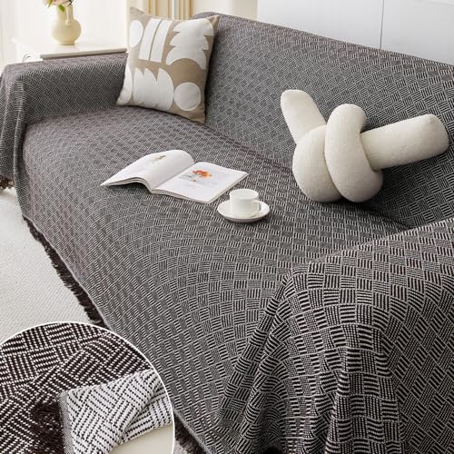 FANSU Sofabezug L Form 1 2 3 4 Sitzer, Reversibel Twill Sofaüberwurf Decke Ecksofa Couch Bezug Sofaschoner Sofa Decken Einteiliger Couch Überwürf (Braun Schwarz,4 Sitzer Plus(180x420cm) von FANSU