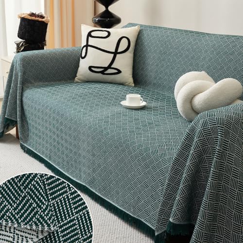FANSU Sofabezug L Form 1 2 3 4 Sitzer, Reversibel Twill Sofaüberwurf Decke Ecksofa Couch Bezug Sofaschoner Sofa Decken Einteiliger Couch Überwürf (Dunkelgrün,4 Sitzer Plus(180x420cm) von FANSU