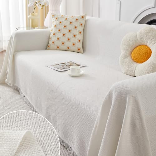 FANSU Sofabezug L Form 1 2 3 4 Sitzer, Reversibel Twill Sofaüberwurf Decke Ecksofa Couch Bezug Sofaschoner Sofa Decken Einteiliger Couch Überwürf (Weiß,3 Sitzer Plus(180x340cm) von FANSU