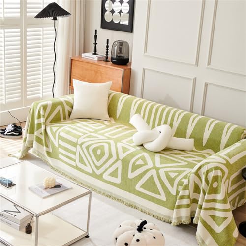 FANSU Sofabezug L Form 1 2 3 4 Sitzer, Sofaüberwurf Decke Ecksofa rutschfeste Moderne Geometrie Couch Bezug Sofaschoner Sofa Decken Einteiliger Couch Überwürf (Grün,4 Sitzer Plus(180x420cm)) von FANSU