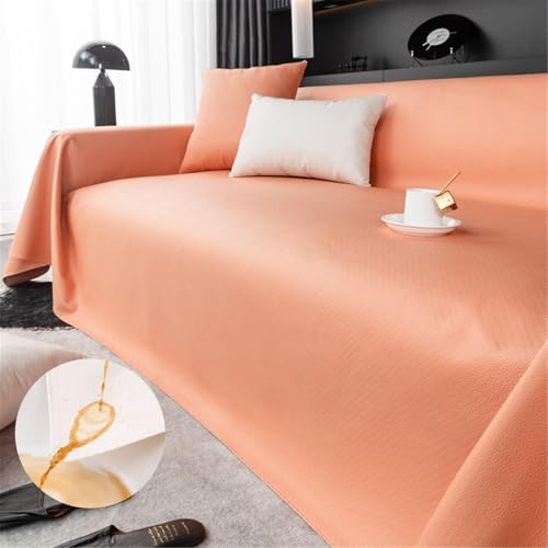 FANSU Sofabezug L Form 1 2 3 4 Sitzer, Wasserdicht PU Leder Sofaüberwurf Decke Ecksofa rutschfeste Couch Bezug Sofaschoner Sofa Decken Couch Überwürf Einteiliger Sofabezug (205x260cm,Orange) von FANSU