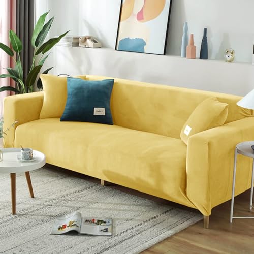 FANSU Sofabezug Stretch 1/2/3/4 Sitzer, Türkis Plüsch Elastische Antirutsch Couchbezug Waschbar Universal Weich Sofaüberwurf für Sofaüberwurf Möbelschutz (2-Seater,Gold) von FANSU