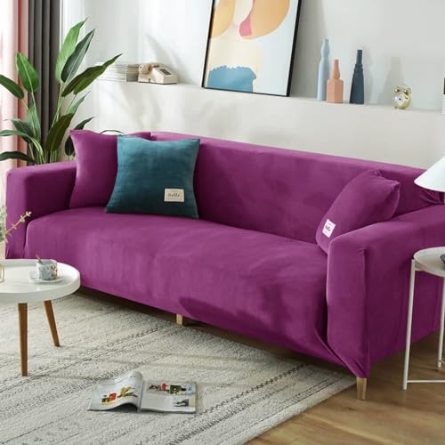 FANSU Sofabezug Stretch 1/2/3/4 Sitzer, Türkis Plüsch Elastische Antirutsch Couchbezug Waschbar Universal Weich Sofaüberwurf für Sofaüberwurf Möbelschutz (3-Seater,Lila) von FANSU