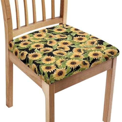 FANSU Sonnenblume Drucken Esszimmerstuhl Sitzbezüge, Stuhlbezug Sitzfläche 1 2 4 6er Set - Stuhl Sitzbezüge/Bezug für Stühle/Stuhlhussen für Stühle, für Küche (Grün Blätter,4 Stück) von FANSU