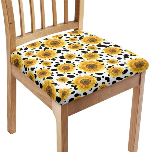 FANSU Sonnenblume Drucken Esszimmerstuhl Sitzbezüge, Stuhlbezug Sitzfläche 1 2 4 6er Set - Stuhl Sitzbezüge/Bezug für Stühle/Stuhlhussen für Stühle, für Küche (Kuh Muster,2 Stück) von FANSU