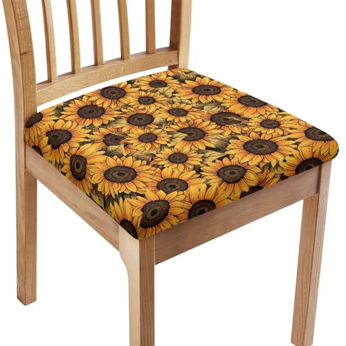 FANSU Sonnenblume Drucken Esszimmerstuhl Sitzbezüge, Stuhlbezug Sitzfläche 1 2 4 6er Set - Stuhl Sitzbezüge/Bezug für Stühle/Stuhlhussen für Stühle, für Küche (Vintage-Stil,6 Stück) von FANSU