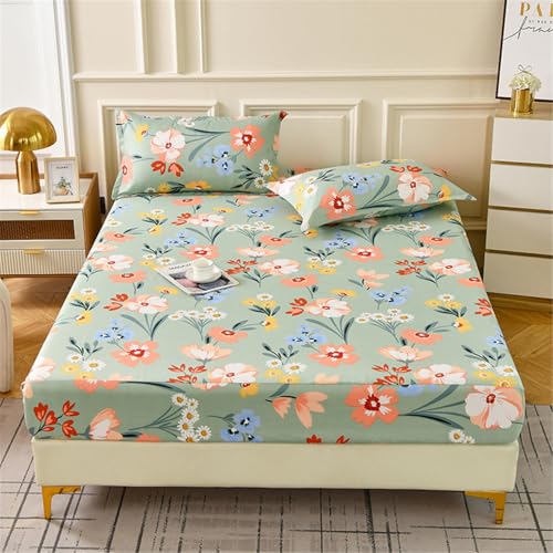 FANSU Spannbettlaken Mikrofaser Blumen Floral Spannbetttücher Elastisch Bettlaken Weiche Spannbetttücher Spannbetttuch Spannleintuch für Boxspringbett, 25cm Tiefe Tasche (Grün,180x200cm) von FANSU