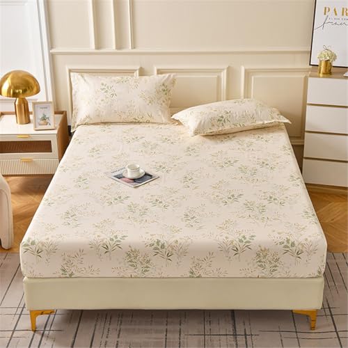 FANSU Spannbettlaken Mikrofaser Blumen Pflanze Spannbetttücher Elastisch Bettlaken Weiche Spannbetttücher Spannbetttuch Spannleintuch für Boxspringbett, 25cm Tiefe Tasche (2 Kissenbezüge,Beige) von FANSU