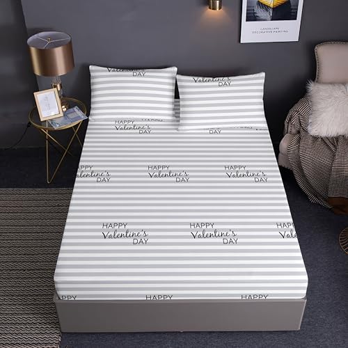 FANSU Spannbettlaken Polyester Bettlaken 30cm Extra Tiefe Taschenlaken Weiche Bequem Spannbetttuch mit 2 Kopfkissenbezügen für Einzelbett Doppelbett (160x200+30cm,Grau gestreift) von FANSU