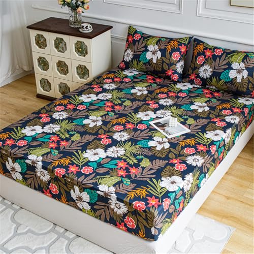 FANSU Spannbettlaken Polyester Bettlaken Floral Blumen 25cm Extra Tiefe Taschenlaken Weiche Bequem Spannbetttuch für Einzelbett Doppelbett Boxspringbett (200x200+25cm,Tropisch) von FANSU