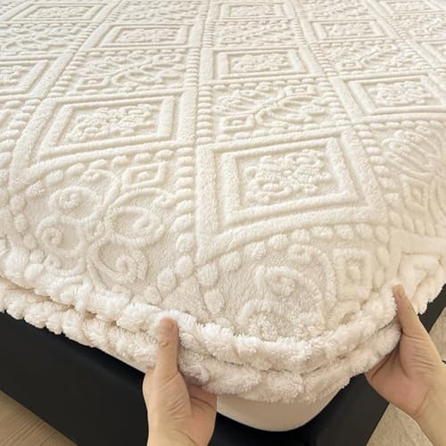 FANSU Spannbettlaken Samt Spannbetttücher Elastisch Bettlaken Weiche Warme Spannbetttücher Spannbetttuch Spannleintuch für Boxspringbett, 25cm Tiefe Tasche, Einfarbig (150x200cm,Weiß) von FANSU