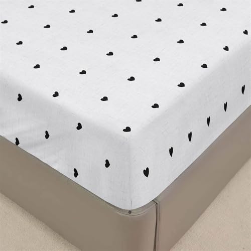 FANSU Spannbettlaken mit Blätter Muster Polyester Bettlaken 30cm Extra Tiefe Taschenlaken Weiche Bequem Spannbetttuch für Einzelbett Doppelbett Boxspringbett -Herz Liebe (Weiß,160x200cm) von FANSU