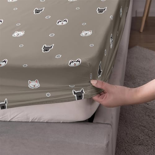 FANSU Spannbettlaken mit Tiermotiv Polyester Bettlaken 30cm Extra Tiefe Taschenlaken Weiche Bequem Spannbetttuch für Einzelbett Doppelbett Boxspringbett (120x200+30cm,Sibirischer Husky) von FANSU