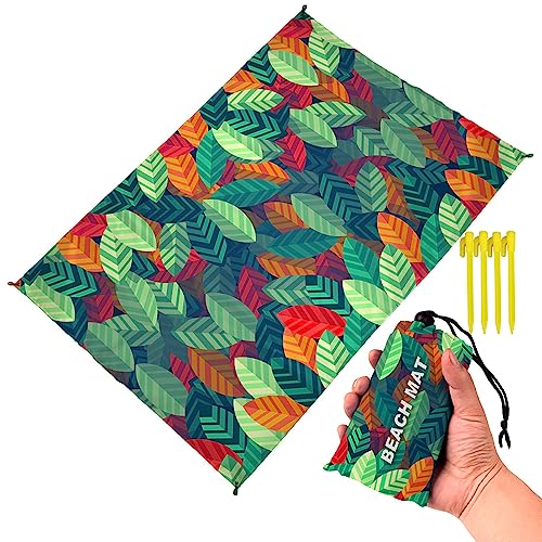 FANSU Strandmatte Outdoor, Picknickdecke Wasserdicht Picknickdecke Stranddecke Sandfrei, Waschbare Stranddecke für Camping, Picknick,Strand (140x200cm,Blätter) von FANSU