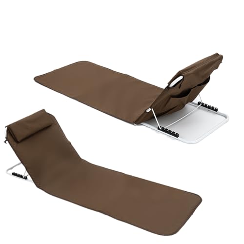 FANSU Strandmatte mit Rückenlehne 1er Set, Strandliege Klappbar Leicht Tragbar Sonnenliege Klappbar Bis 150 kg für Outdoor Sommer Strand Pool Camping (160 * 54 * 54cm,Braun) von FANSU
