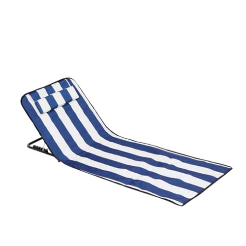 FANSU Strandmatte mit Rückenlehne 2er Set, Strandliege Klappbar Leicht Tragbar Sonnenliege Klappbar Bis 150 kg für Outdoor Sommer Strand Pool Camping (145 * 47 * 40cm,Blaue Streifen) von FANSU