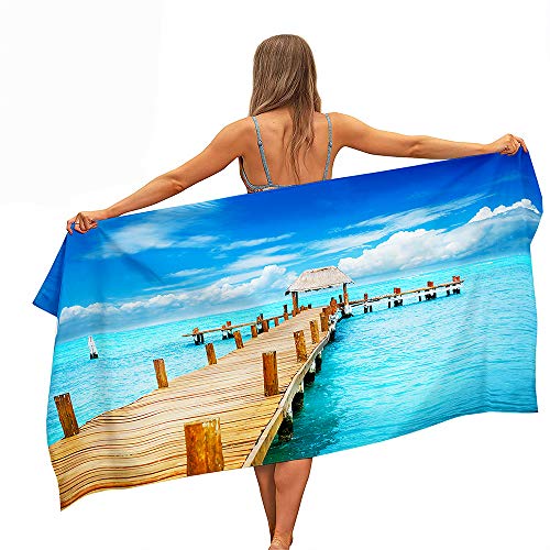 FANSU Strandtücher Mikrofaser Schnelltrocknend, Tragbar Sand Proof Ultraleicht Strand-Badetuch Ideal als Strandtuch, Reisetuch, Saunatuch, Duschtuch, Picknick, Sport (150x180cm,Malediven) von FANSU
