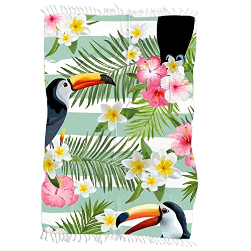 FANSU Strandtücher mit Fransen, Tukan Muster Strandtuch Schnelltrocknend Sandfrei Badetuch Groß Mikrofaser Leicht Handtuch für Meer Reisen, Gratis Aufbewahrungsbeutel (200x150cm,Rosa Blumen) von FANSU