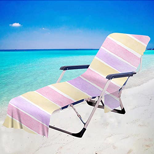 FANSU Streifen Schonbezug für Gartenliege Frottee Liegenauflage Garten Sonnenliege Handtuch mit 2 Taschen Stuhl Strandtuch für Schwimmbäder, Strände, Gartenhotels (Pink Lila,75x210cm) von FANSU