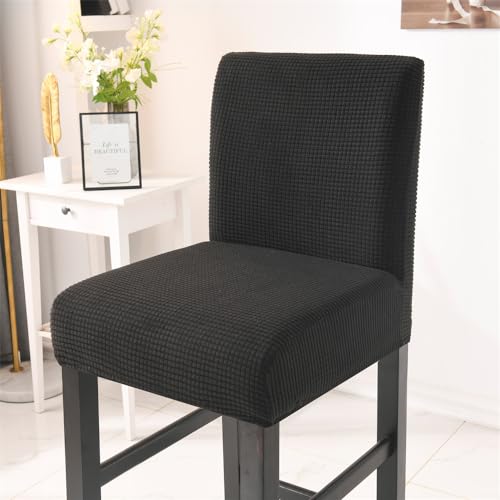 FANSU Stretch Barhockerbezug mit Rückenlehne Barhocker Stuhlhussen aus Jacquard Stuhlbezug Drehbare Esszimmerstuhlbezüge Abnehmbar Waschbar für Hochstühle Thekenhocker (Schwarz,2er Set) von FANSU