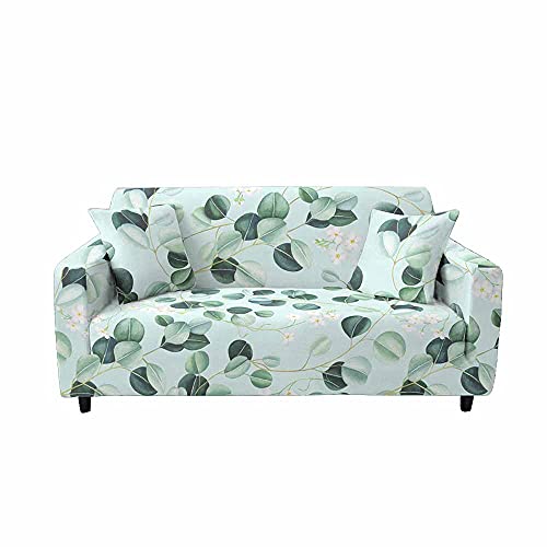 FANSU Stretch Sofabezug Antirutsch Sofaüberwürfe mit Armlehnen, 3D-Palmblattdruck Ecksofa L Form Sofa/Couchbezug/Sesselbezug für Wohnzimmer Wohnkultur (3 Sitzer,Eukalyptus) von FANSU