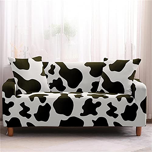 FANSU Stretch Sofabezug Stretch Antirutsch Sofaüberwürfe mit Armlehnen,3D Kuh-Muster Ecksofa L Form Sofa/Couchbezug/Sesselbezug für Wohnzimmer Wohnkultur (Schwarz,2 Sitzer/145~185cm) von FANSU