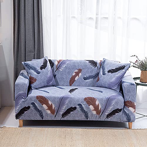 FANSU Stretch Sofaüberwürfe, Sofahusse für Sofa mit Armlehne 1/2/3/4 Sitzer, Modern Bedruckte Universal rutschfeste Sofabezug, Sofa Überwürfe für Wohnzimmer Haustier (Feder,2 Sitzer) von FANSU