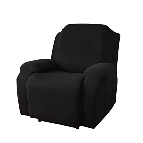 FANSU Stretchhusse für Relaxsessel Komplett Sesselschoner für Recliner Chair, Einfarbig Sesselbezug mit Taschen Wohnzimmer Elastisch Bezug für Fernsehsessel (Schwarz, 1 Sitzer) von FANSU