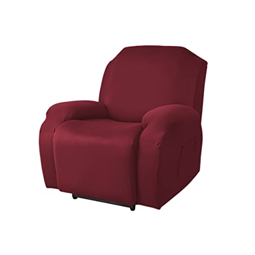 FANSU Stretchhusse für Relaxsessel Komplett Sesselschoner für Recliner Chair, Einfarbig Sesselbezug mit Taschen Wohnzimmer Elastisch Bezug für Fernsehsessel (Rot, 1 Sitzer) von FANSU