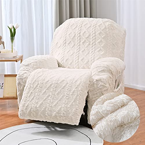 FANSU Stretchhusse für Relaxsessel Komplett Sesselbezug, Jacquard Plüsch 4-Teilig Sesselschoner für Recliner Stuhl Sessel, Stretch Sofabezug, Elastisch Bezug für Fernsehsessel Liege (1 Sitzer,Beige) von FANSU