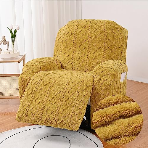 FANSU Stretchhusse für Relaxsessel Komplett Sesselbezug, Jacquard Plüsch 4-Teilig Sesselschoner für Recliner Stuhl Sessel, Stretch Sofabezug, Elastisch Bezug für Fernsehsessel Liege (1 Sitzer,Ingwer) von FANSU