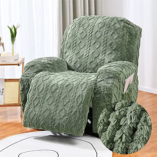 FANSU Stretchhusse für Relaxsessel Komplett Sesselbezug, Jacquard Plüsch 4-Teilig Sesselschoner für Recliner Stuhl Sessel, Stretch Sofabezug, Elastisch Bezug für Fernsehsessel Liege (1 Sitzer,grün) von FANSU