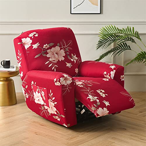FANSU Stretchhusse für Relaxsessel Komplett Sesselbezug, Sesselschoner für Recliner Stuhl Sessel, Klassische Retro Blumen Stretch Sofabezug, Bezug für Fernsehsessel Liege (roter Jasmin) von FANSU