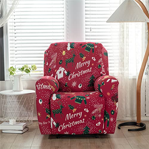 FANSU Stretchhusse für Relaxsessel Komplett Sesselbezug, Sesselschoner für Recliner Stuhl Sessel, Weihnachten Stretch Sofabezug für Relaxsessel, Bezug für Fernsehsessel Liege (WeihnachtsHirsch) von FANSU