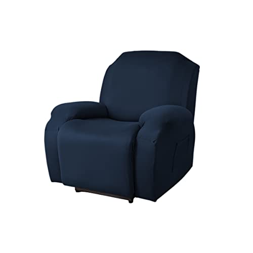 FANSU Stretchhusse für Relaxsessel Komplett Sesselschoner für Recliner Chair, Einfarbig Sesselbezug mit Taschen Wohnzimmer Elastisch Bezug für Fernsehsessel (Navy blau, 1 Sitzer) von FANSU