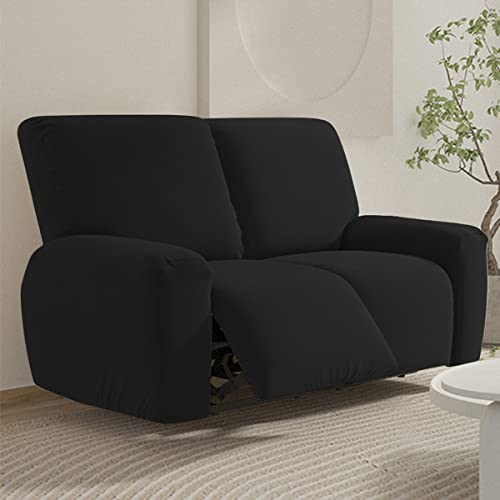 FANSU Stretchhusse für Relaxsessel Komplett Sesselschoner für Recliner Chair, Einfarbig Sesselbezug mit Taschen Wohnzimmer Elastisch Bezug für Fernsehsessel (Schwarz, 2 Sitzer) von FANSU