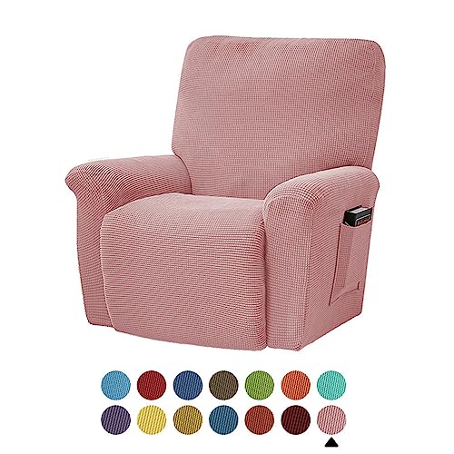 FANSU Stretchhusse für Relaxsessel Sesselbezug, 1 Sitzer Sesselschoner für Recliner Stuhl Sessel, Einfarbig Jacquard Stretch Sofabezug, Dick Elastisch Bezug für Fernsehsessel Liege (Rosa) von FANSU