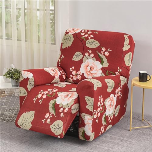 FANSU Stretchhusse für Relaxsessel Sesselbezug, 1 Sitzer Sesselschoner für Recliner Stuhl Sessel, Elegant Blumen Stretch Sofabezug, Dick Elastisch Bezug für Fernsehsessel Liege (Rote Rosen) von FANSU