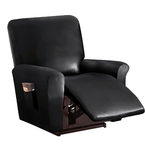 FANSU Stretchhusse für Relaxsessel Sesselbezug 1 Sitzer, PU Leder Sesselschoner für Recliner Stuhl Sessel, Stretch Sofabezug, Elastisch Bezug für Fernsehsessel Liege (1 Sitzer,Schwarz) von FANSU