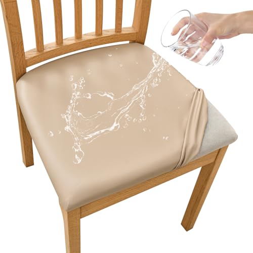 FANSU Stuhlbezug Sitzfläche 2er Set, PU-Leder Sitzbezug Stuhl für Esszimmerstühle Wasserdicht Abnehmbar Sitzschutzbezug Sitzkissen Hussen für Küche Bürostühle Hotel(Beige,2pc) von FANSU