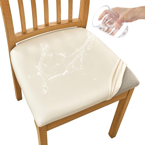 FANSU Stuhlbezug Sitzfläche 6er Set, PU-Leder Sitzbezug Stuhl für Esszimmerstühle Wasserdicht Abnehmbar Sitzschutzbezug Sitzkissen Hussen für Küche Bürostühle Hotel(White,6pc) von FANSU