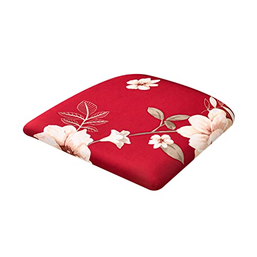 FANSU Stuhlbezug Sitzfläche 1 2 4 6er Set, Blumen Muster Stretch Esszimmerstuhl Sitzbezüge Keine Rückenlehne Stuhl Sitzbezüge Waschbar für Restaurant, Bürostühle, Bar (Rote Blumen,2 Stück) von FANSU