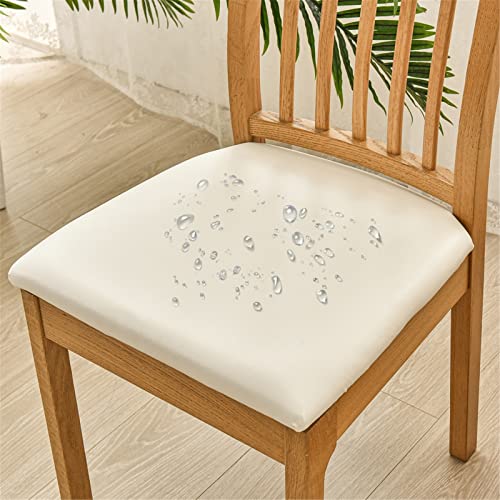 FANSU Stuhlbezug Sitzfläche Leder, Stretch Esszimmerstuhl Sitzbezüge 1 2 4 6er Set PU Stuhl Sitzbezüge Keine Rückenlehne Waschbar für Restaurant, Bürostühle, Bar (Beige,2 Stück) von FANSU