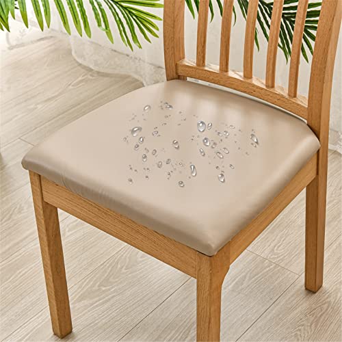 FANSU Stuhlbezug Sitzfläche Leder, Stretch Esszimmerstuhl Sitzbezüge 1 2 4 6er Set PU Stuhl Sitzbezüge Keine Rückenlehne Waschbar für Restaurant, Bürostühle, Bar (Khaki-Farbe,6 Stück) von FANSU