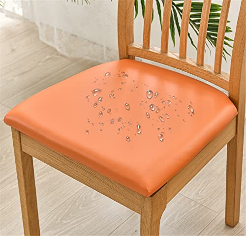 FANSU Stuhlbezug Sitzfläche Leder, Stretch Esszimmerstuhl Sitzbezüge 1 2 4 6er Set PU Stuhl Sitzbezüge Keine Rückenlehne Waschbar für Restaurant, Bürostühle, Bar (Orange,6 Stück) von FANSU