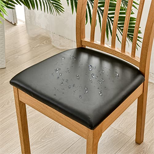 FANSU Stuhlbezug Sitzfläche Leder, Stretch Esszimmerstuhl Sitzbezüge 1 2 4 6er Set PU Stuhl Sitzbezüge Keine Rückenlehne Waschbar für Restaurant, Bürostühle, Bar (Schwarz,6 Stück) von FANSU