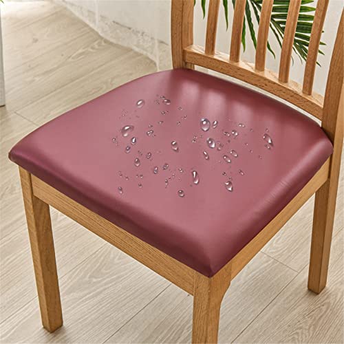 FANSU Stuhlbezug Sitzfläche Leder, Stretch Esszimmerstuhl Sitzbezüge 1 2 4 6er Set PU Stuhl Sitzbezüge Keine Rückenlehne Waschbar für Restaurant, Bürostühle, Bar (Weinrot,4 Stück) von FANSU