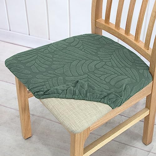FANSU Stuhlbezug Sitzfläche Stretch, Blatt Form Jacquard Esszimmerstuhl Sitzbezüge 2 4 6 8er Set Stuhl Sitzbezüge Keine Rückenlehne Waschbar für Restaurant Bürostühle (6 Stücke,Grün) von FANSU
